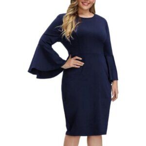 Classic Navy Bell-Sleeve Long Sleeve Dress